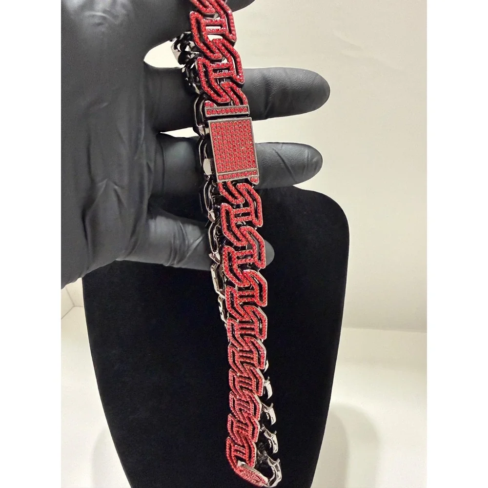 red cuban chain necklace vvscz stones stainless waterproof 20inch 17mm lock box